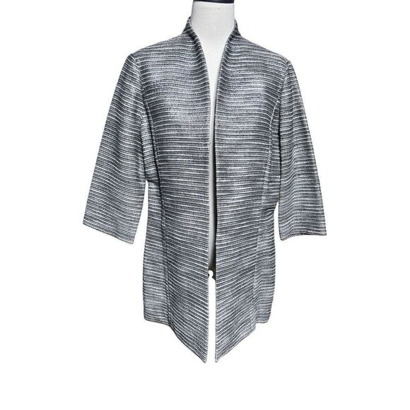 MISOOK Open Front Textured Striped Metallic Duster Cardigan Jacket M